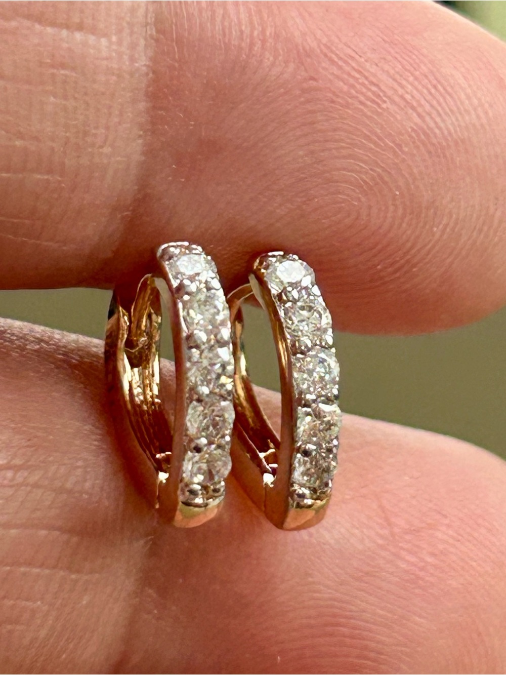 Gold Pavรฉ Huggie Hoop Earrings with Clear Stones